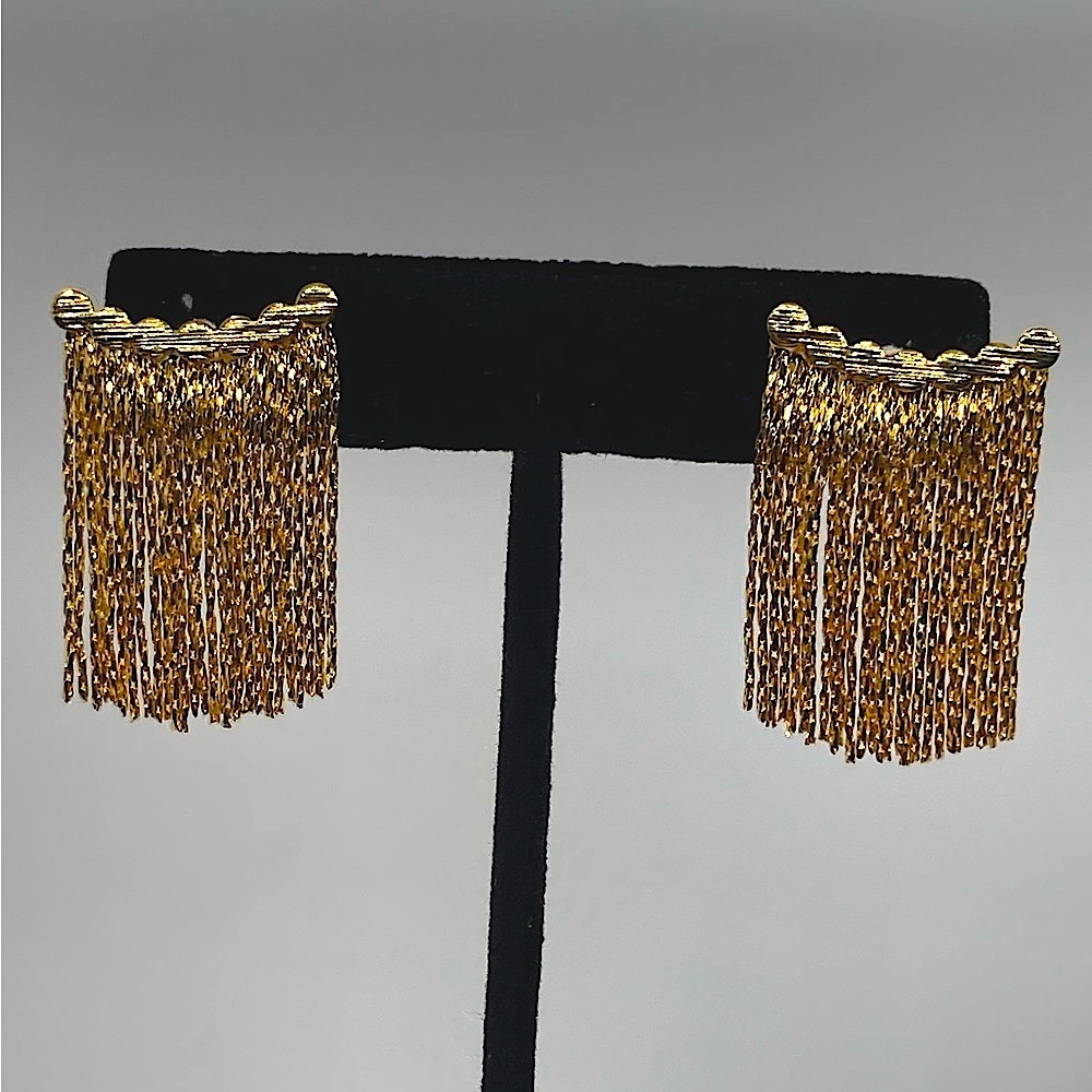925 Sterling Silver Yellow Gold Plated Fringe Tassel Dangle Stud Earrings | 1.2”